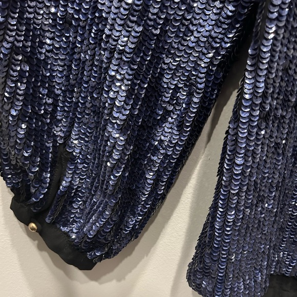 Oliphant Sequin V Neck Blouse with Button Detail at the Sleeve - Picture 6 of 8